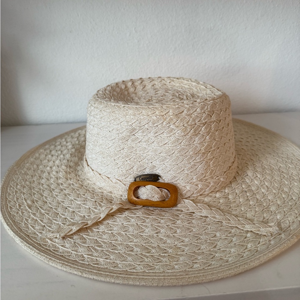 Capelli of New York Cream Woven Hat with Buckle